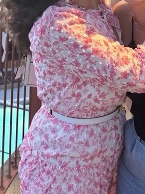 Skies are Blue Pink Floral Mini Dress Size S - Long Sleeve Ruffle Hem Dress